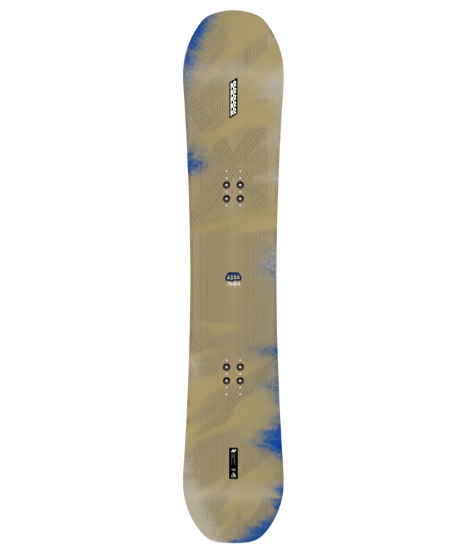 The K2 Landscape Collection Manifest Snowboard 2024,  a versatile, mid-flex directional twin snowboard designed for intermediate to expert riders, blending freeride and freestyle, featuring a durable A1 Core, responsive Carbon DarkWeb stringers, and powerful ICG 20 Triax Glass. 160W 22” .5” Back. In office.
