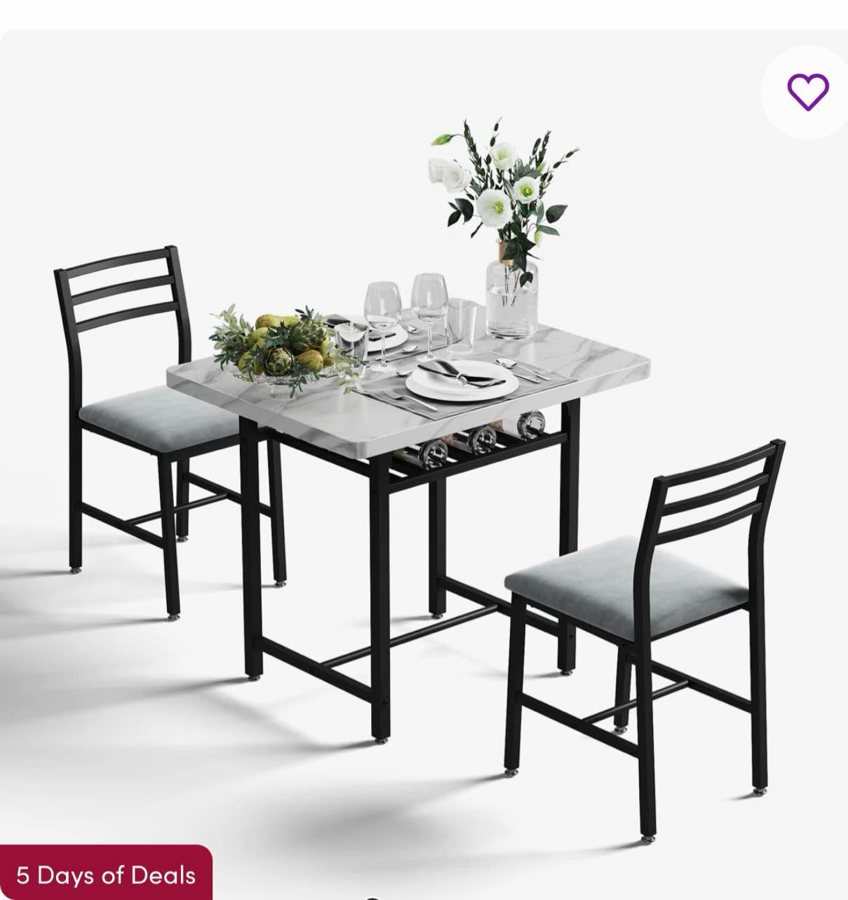 3-Piece Dining Table Set With Faux Marble Tabletop, Under-The Table Storage And Cushioned Chairs For Small Space, Minimalist Dining Set For Kitchen, Home Bar And Patio