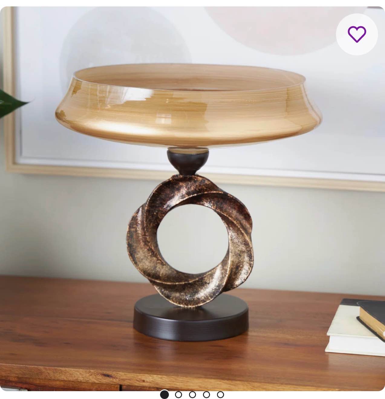 Cole And Grey Glass Wide Brushed Decorative Bowl With Textured Bronze And Black Ring Base