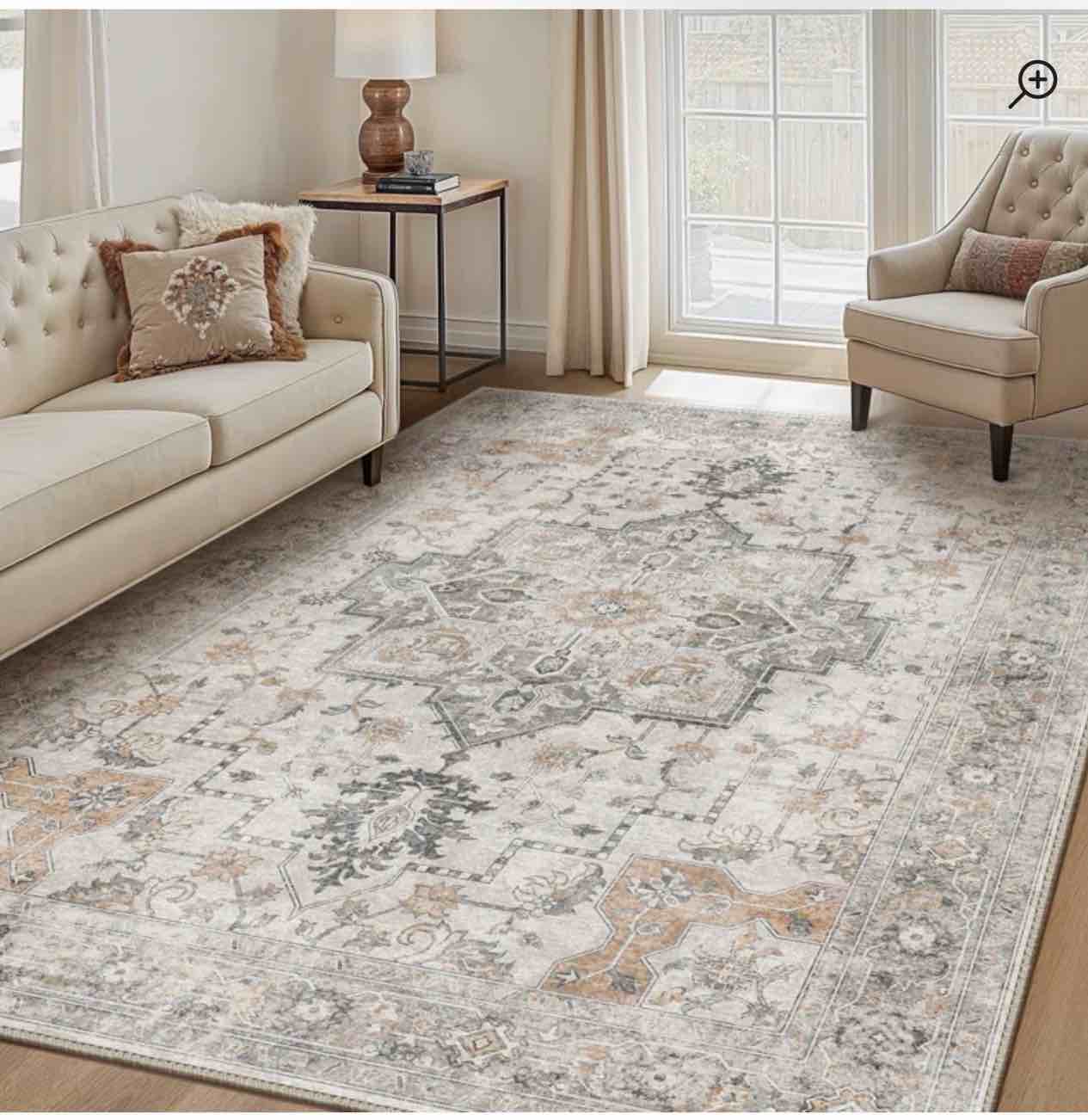 roehit beige / brown machine washable performance area rug with non-slip backing