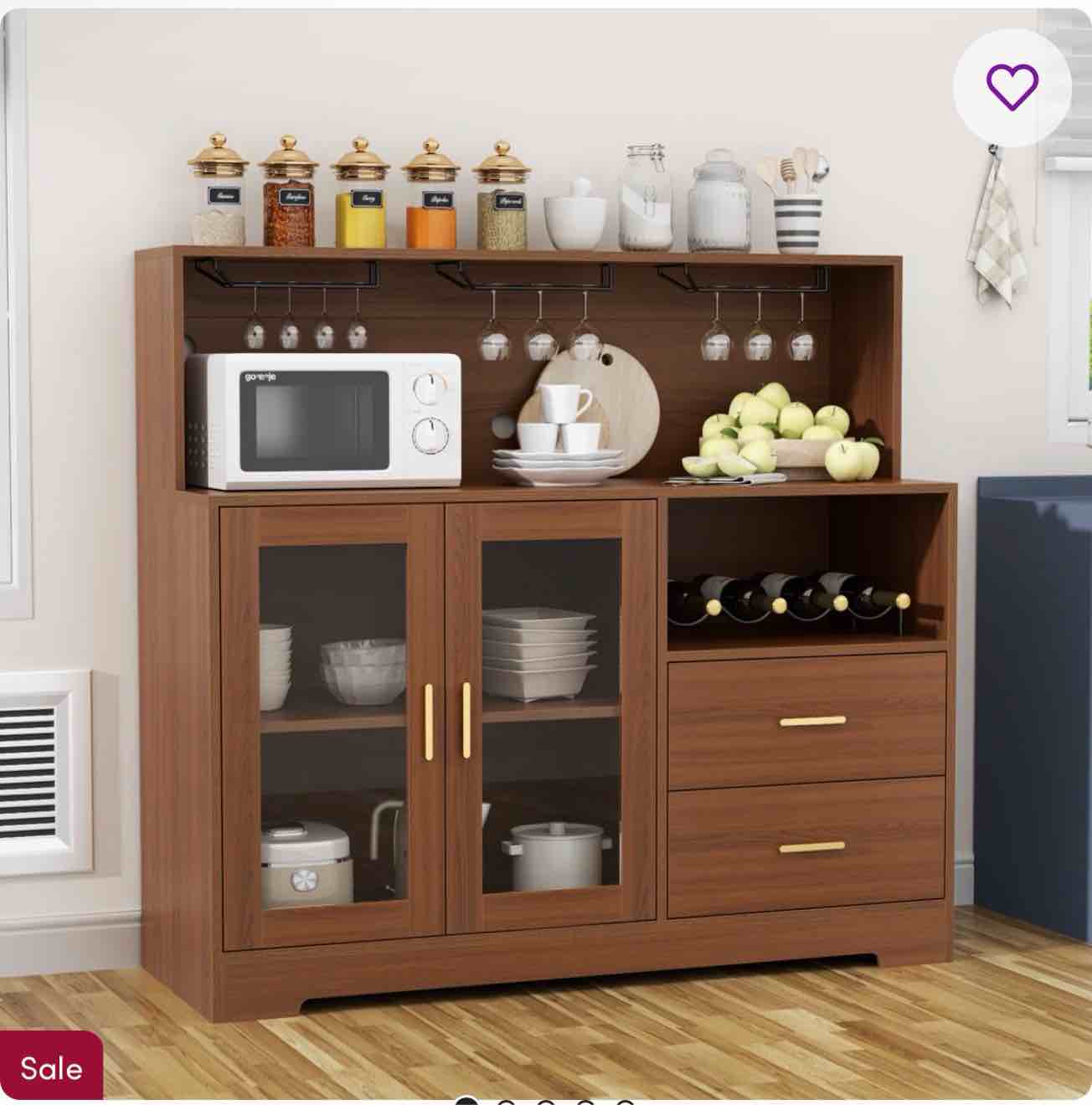 Heugel Wine Bar Cabinet with LED Light, Home Coffee Cabinet with Wine and Glass Rack