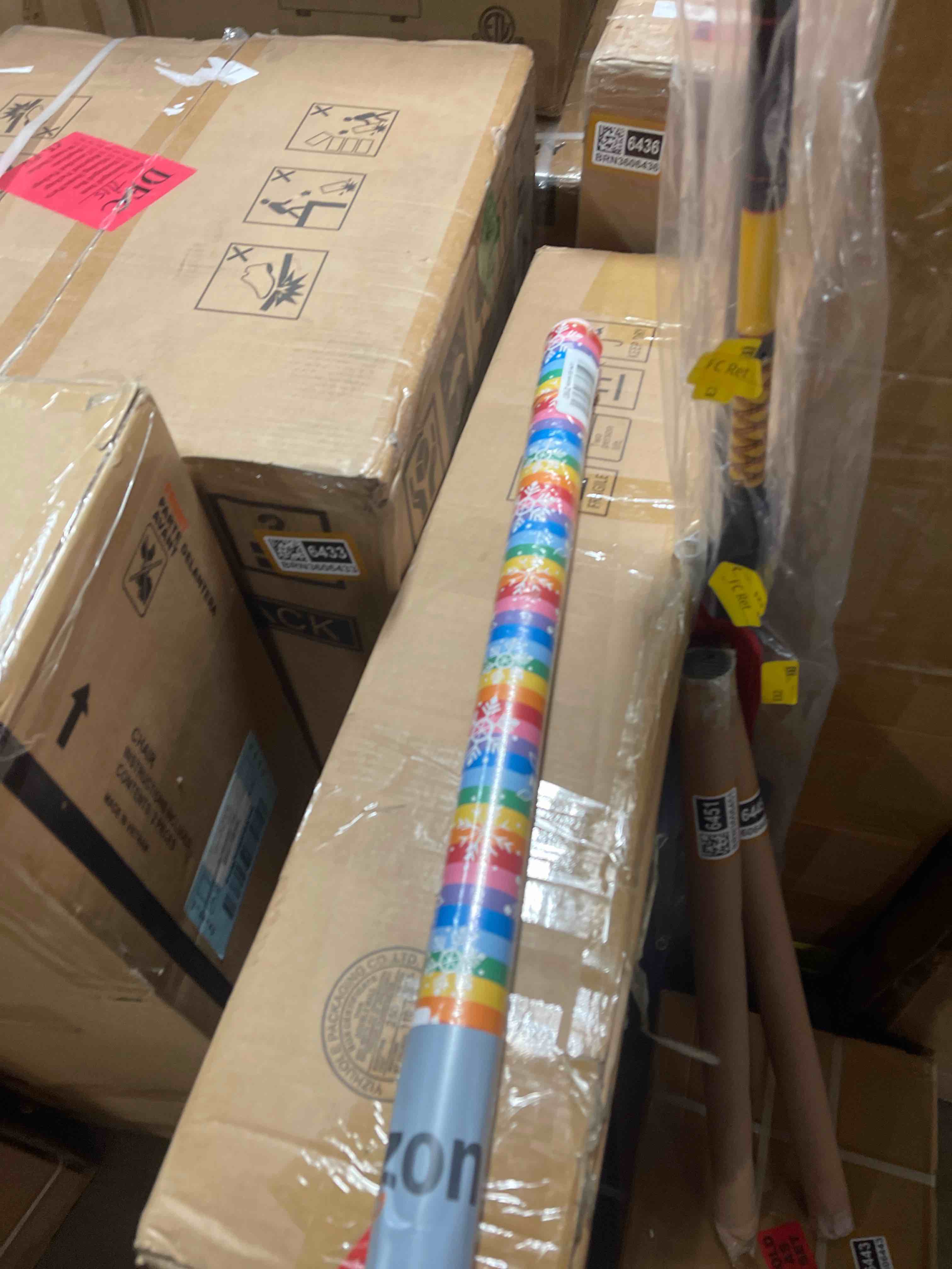 Condition photo showing New/Like New for American Greetings Reversible Rainbow Christmas Wrapping Paper Roll, Colorful Holiday Gift Wrap (60 sq. ft., 1 Standard Roll Wrap-30 in. x 24 ft.) Rainbow Stripes, Snowflakes, and Dots