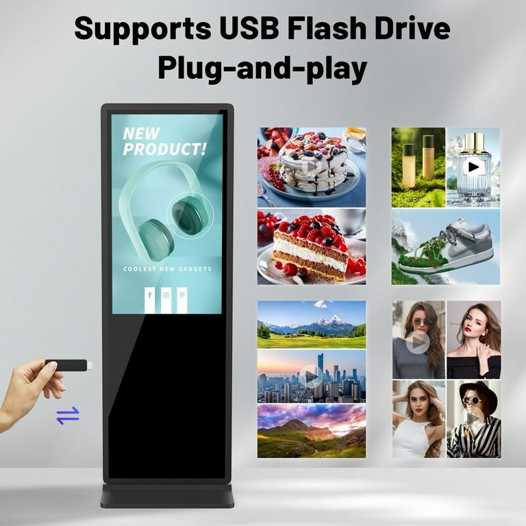 Condition photo showing New/Like New for MWE 49" Floor Stand Touch Screen LCD Display Free Customized LOGO Android 9.0 Totem Digital Signage Displays Indoor Information Interactive Advertising Kiosk Player,Black