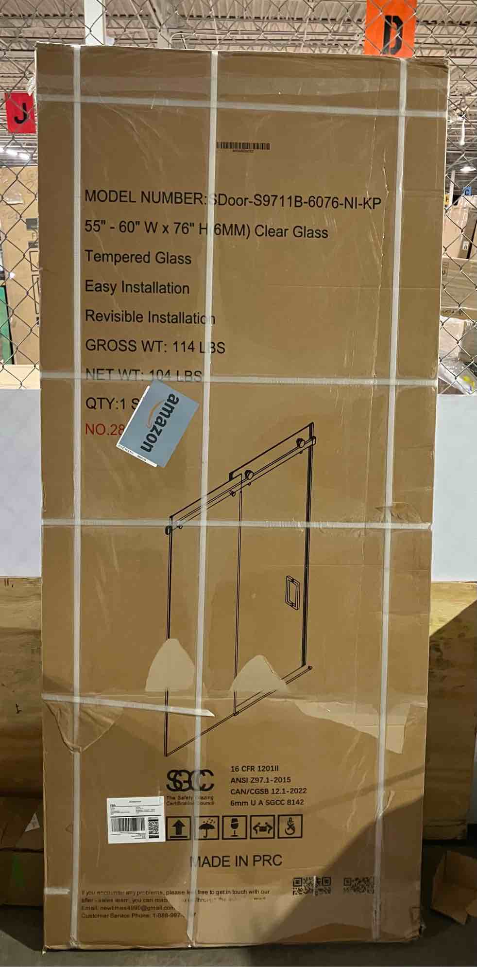 Condition photo showing New/Like New for KPUY Frameless Shower Door, 55-60" W x 76" H Sliding Glass Shower Door, 1/4" (6mm) Thick Tempered Clear Glass with Explosion-Proof Film Nano Coating, Brushed Nickle