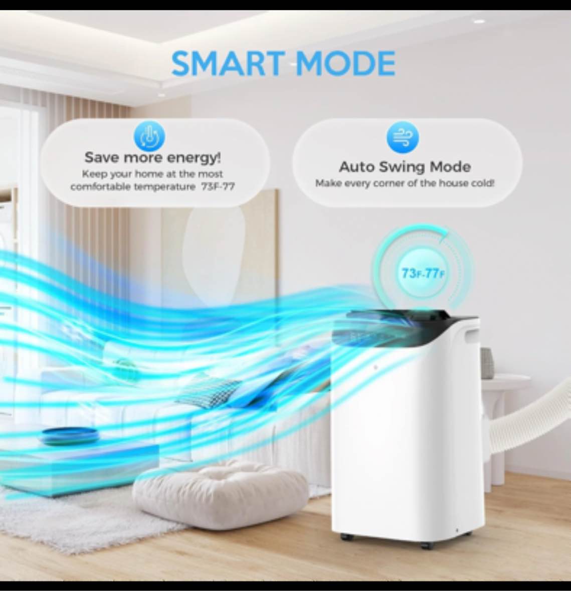 Condition photo showing New/Like New for 14000 BTU Portable Air Conditioners with Heat Mode, Remote Control, 4-in-1 Free Stand Smart Cooling AC Unit with Dehumidifier, Heater, Fan, Cools Room up to 700 sq.ft,Auto Swing,Timer,White
