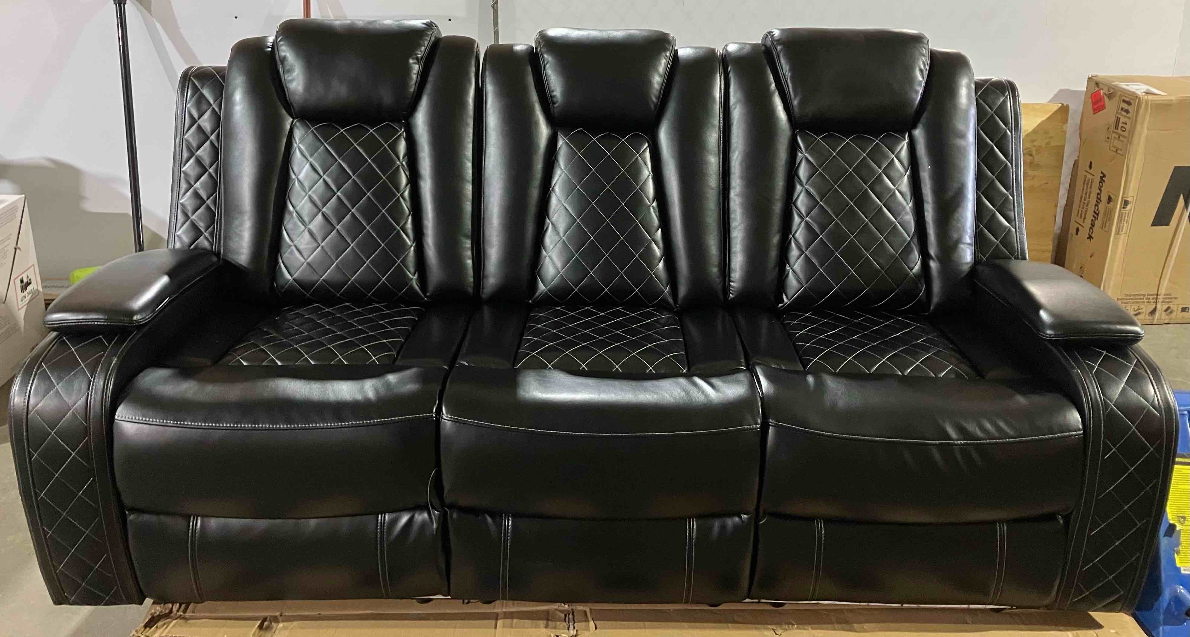 Condition photo showing New/Like New for PonLiving 50inch Leather Power Recliner Sofa with LED Lights, wireless Chargers in Black Leather 