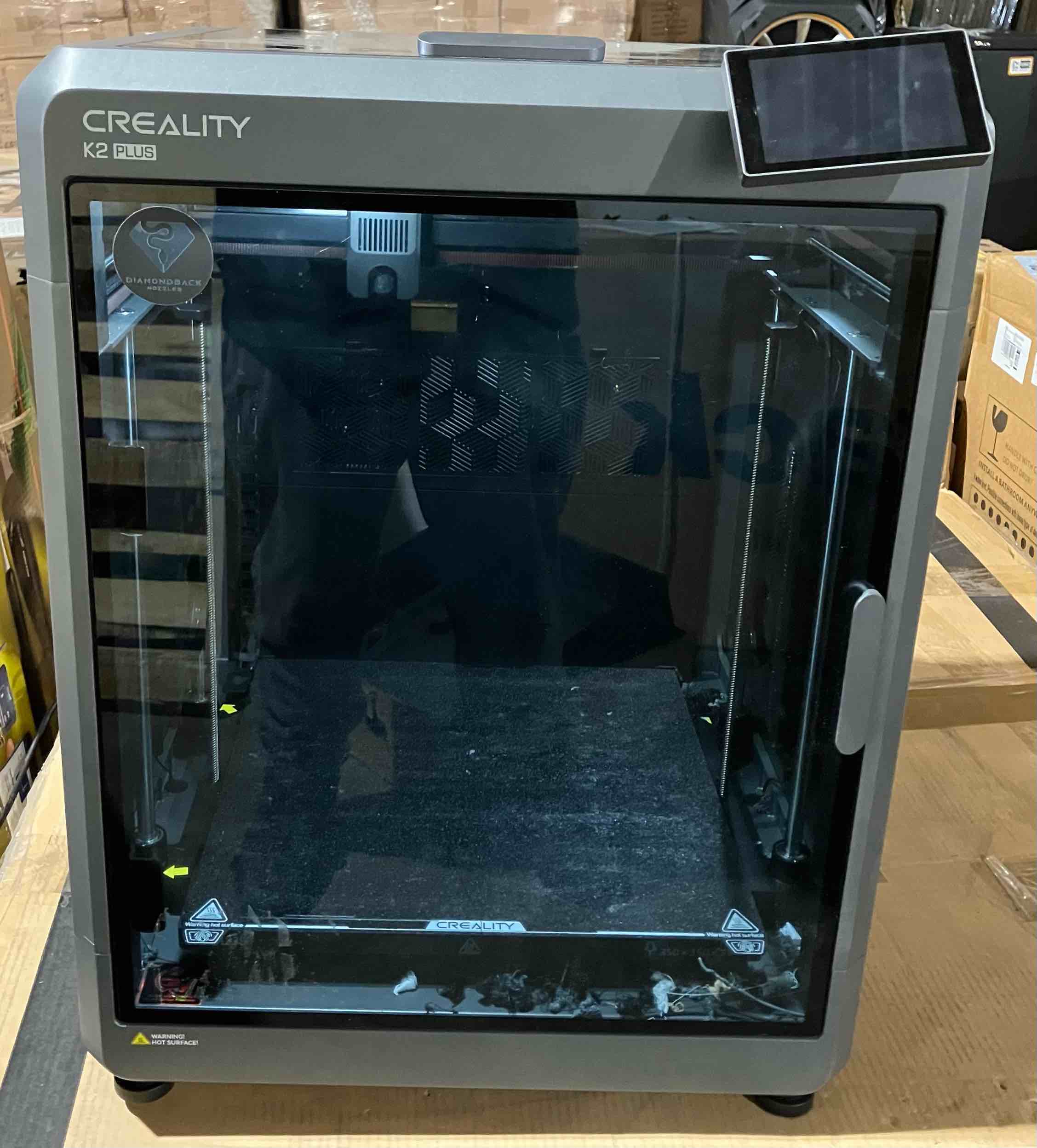 Condition photo showing As Is for Creality Official K2 Plus Combo 3D Printer, Multi Color Printing with CFS 600mm/s High-Speed Full Auto-Leveling Dual Al Camera Next-Gen Direct Drive Extruder Build Volume 13.78x13.78x13.78 inch - (As is because printer screen would not power on during testing, screen mount is also broken, pictured, and will need replaced. Item also does not include the filament hopper)