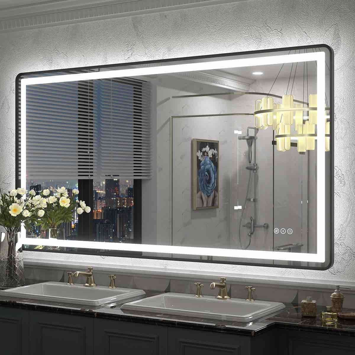 aevar ul certified front & back led anti-fog tempered/shatterproof glass bathroom/vanity mirror, 55”x30”, overall dimensions 55'' h x 30'' w x 1.33'' d