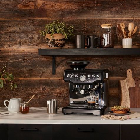 Condition photo showing New/Like New for breville barista express espresso machine black stainless steel, machine has small scuffs, gently used, all accessories included