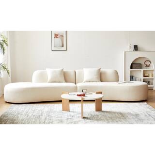 Marcane 132 in. Armless 6-Seat Half-Moon Shaped Velvet Sectional Sofa in Ivory. 26.4'' H X 132.3'' W X 34.6'' D