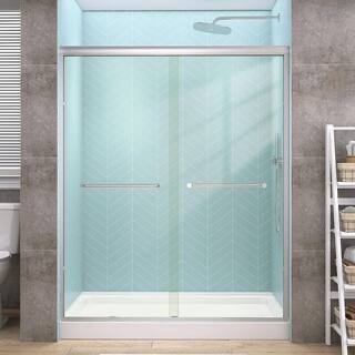 56 in.-60 in. W x 72 in. H Double Sliding Framed Alcove Bypass Shower Door in Brushed Nickel with 1/4 in. Clear Glass