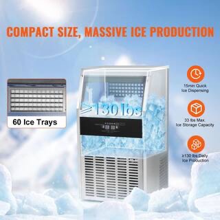 Condition photo showing Good Condition for commercial ice maker 18.3 in.w 130 lbs./24h full size cubes freestanding ice maker with 33 lbs. storage in silver. gently used, functions perfectly. accessories not included. 
