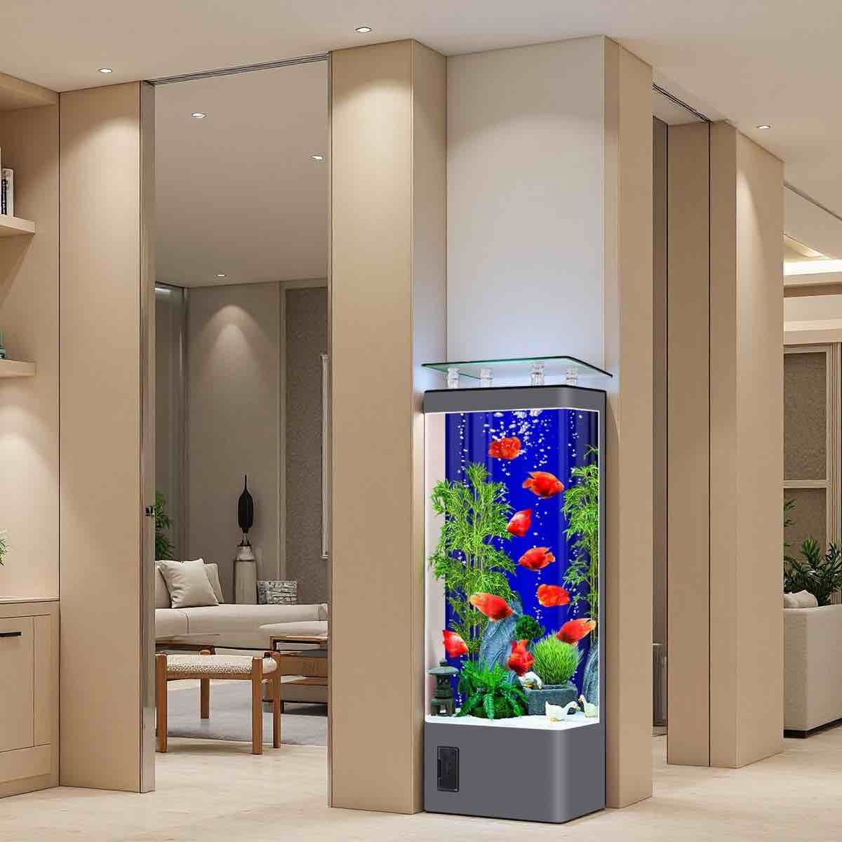 63 Gallon Rectangular Gray Aquarium Tank with Glass Top and Curved Sides, Fresh or Saltwater. Accessories included. 54.3'' H X 23.6'' W X 15.7'' D