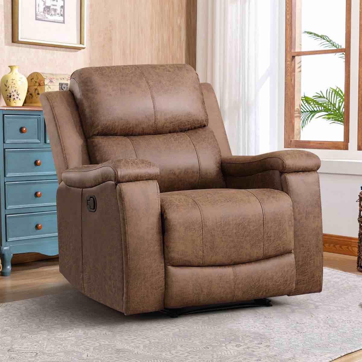 ilkeston 37" wide modern vegan leather manual recliner chair with built-in cup holders 19'' h x 22'' w x 22'' d