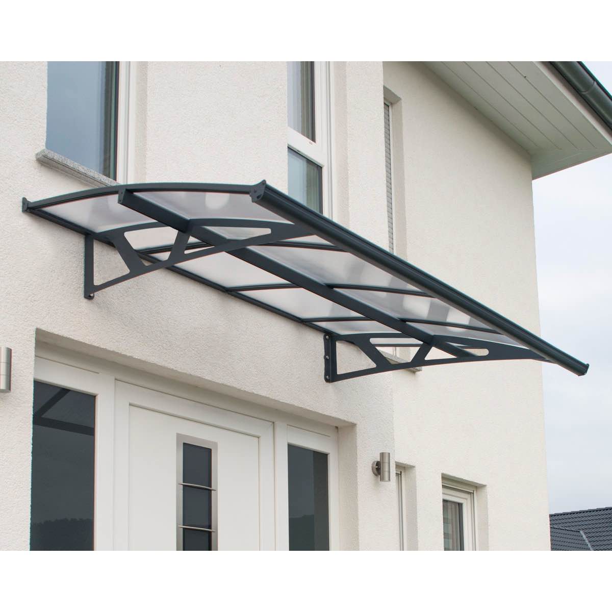Canopia Amsterdam 5 x 7 Acrylic Galvanized Steel Stationary Slope Door and Window Awning Gray/Clear 1' 1'' H X 7' 4'' W X 4' 7'' D