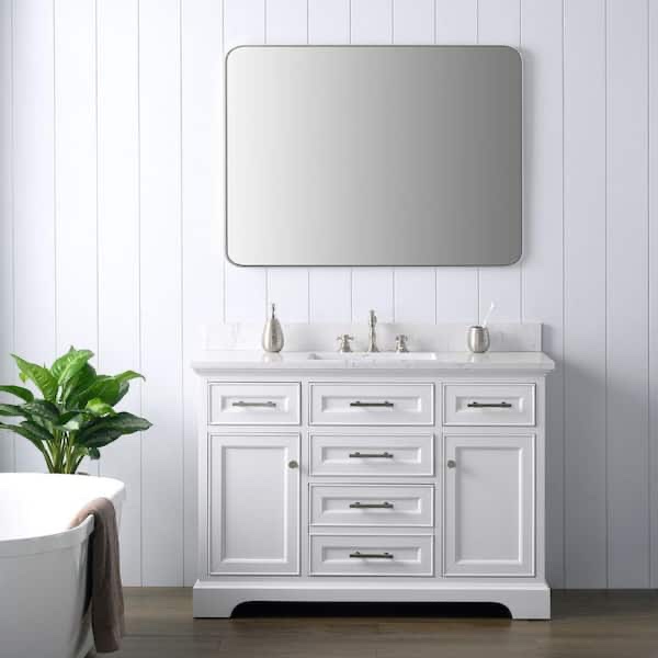 Thompson 48 in. W x 22 in. D Bath Vanity in White with Engineered Stone Vanity in Carrara White (Row 19)