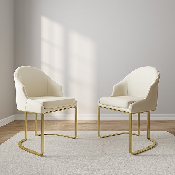 Set of Two Modern Luxury Beige Dining Chair Vegan Leather Upholstery, Gold Stainless Steel Base W X 24.4 in. L X 18.9 in. D X 34.65 in. H