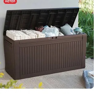 Keter Marvel Plus 71 Gallon Resin Outdoor Storage Box for Patio Storage Box Cushions, Throw Pillows, Garden Tools and Pool Floats, Brown
