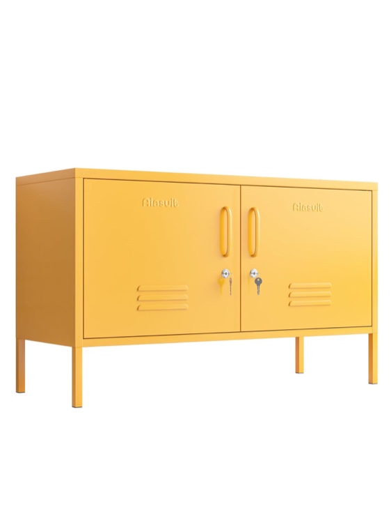 Aiasuit Wide TV Stand 2 Door Media Console Lockable Storage Cabinet 2 Tier Multifunctional Storage Organiser Industrial TV Cabinet With Easy To Assemble