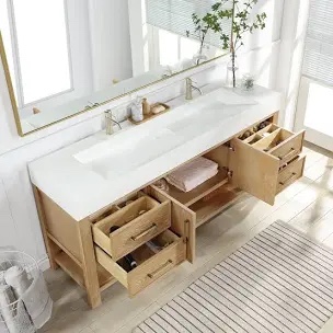 Top of Maho 72 in. Rectangular White Composite Granite Stone Console Bathroom Vanity Sink