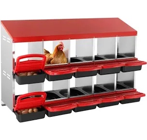 Red 10 hole chicken nesting box