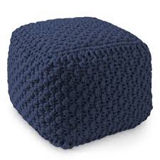 pouf navy knitted square ottoman