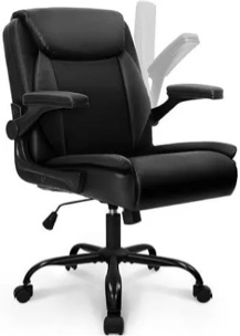 NEO CHAIR Office Desk Computer Chair Ergonomic Executive Mid-Back Leather Gaming Chair with Adjustable Flip-Up Armrests Wheels Swivel for