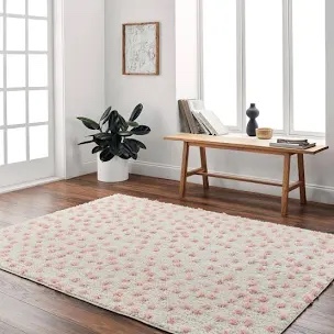 7 ft. 10 in. x 10 ft. Rodos Machine Woven Rectangle Area Rug&#44; Beige & Light Pink