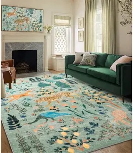 Boho Floral and Animal Print Machine Washable Area Rug 8x10 