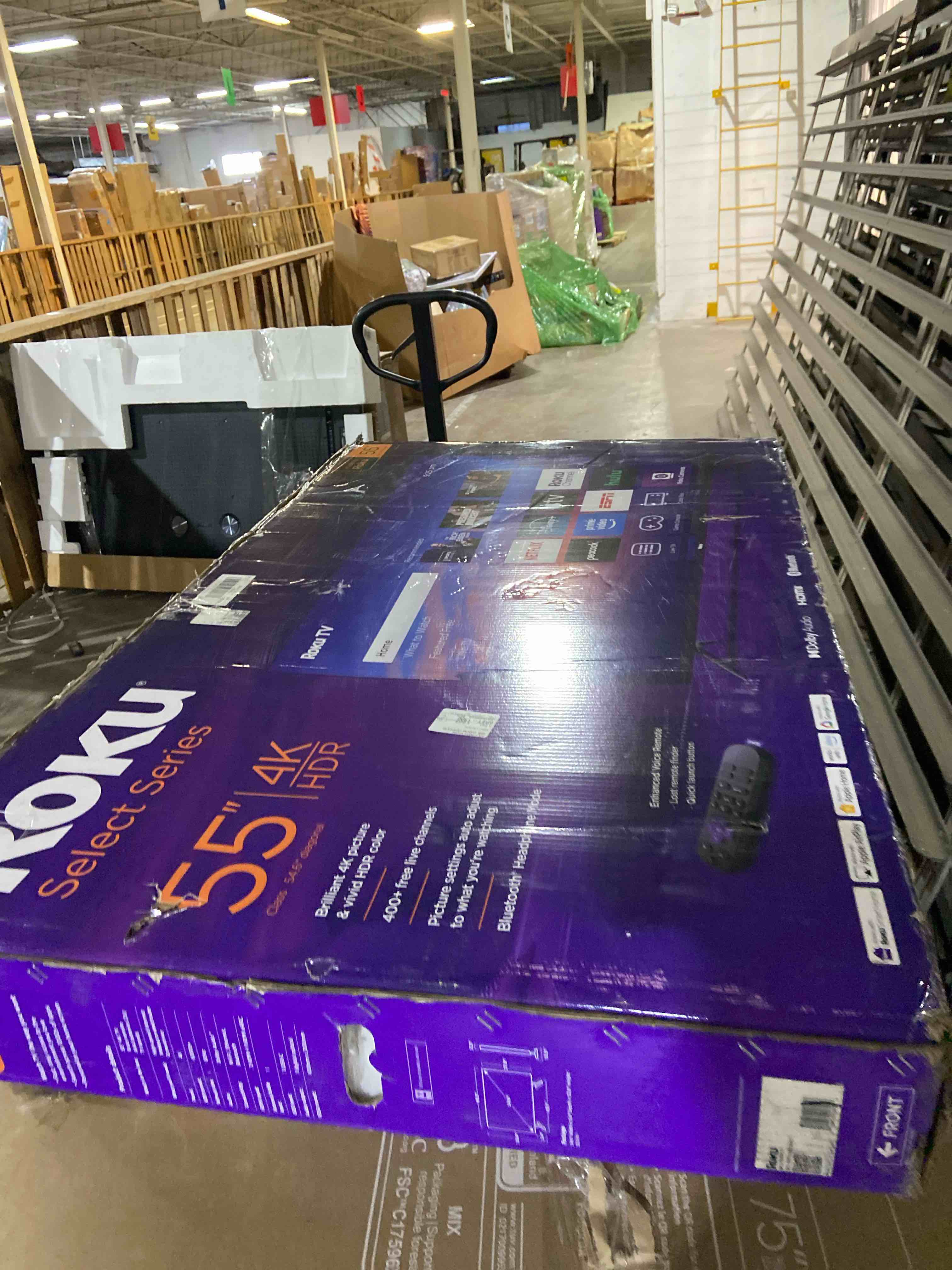 Condition photo showing As Is for Roku Smart TV 2025 – 55-Inch Select Series, 4K HDR TV – Roku TV with Enhanced Voice Remote – Flat Screen LED Television with Wi-Fi for Streaming Live Local News, Sports, Family Entertainment TV only 55" screen is broken