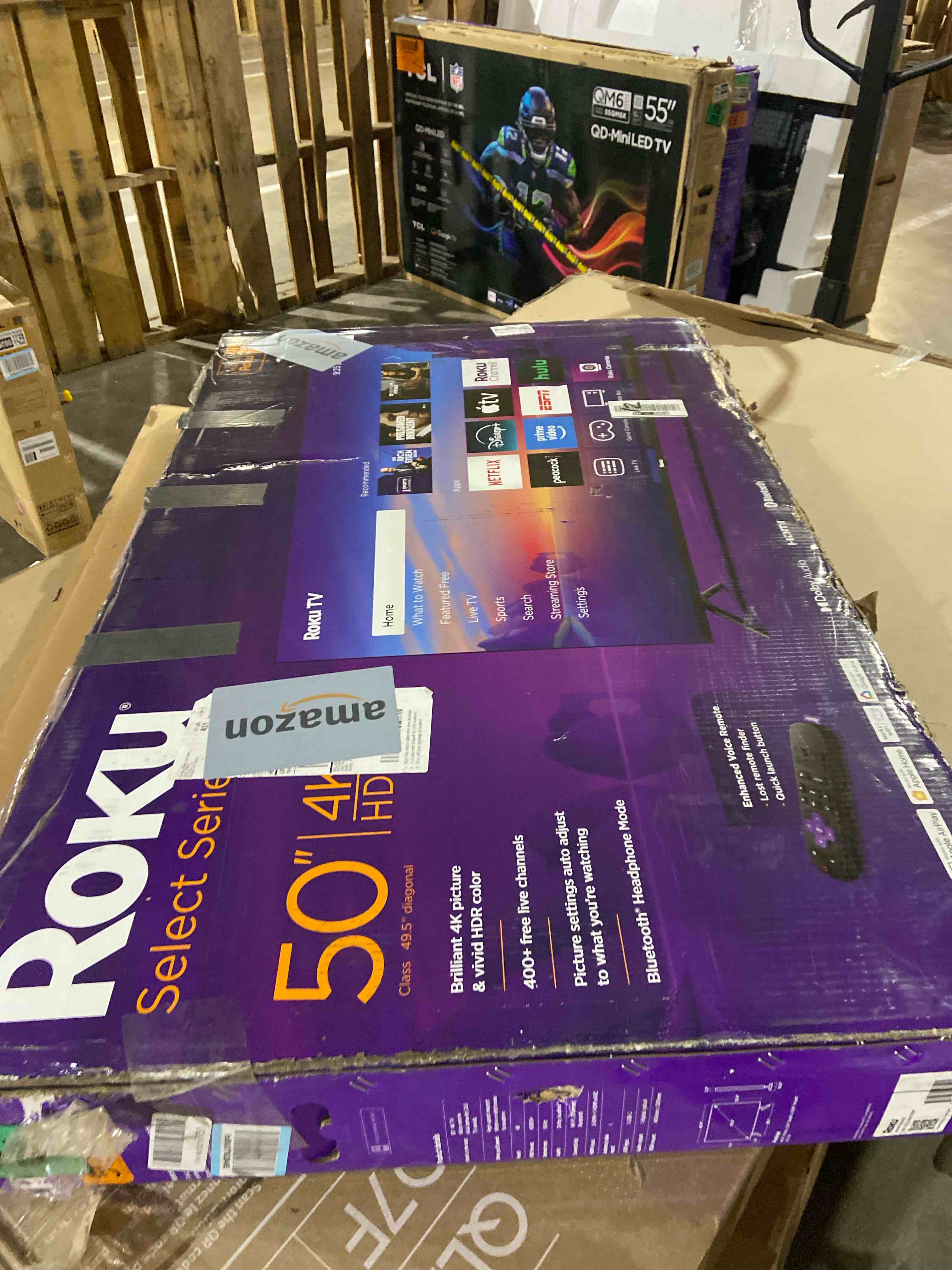 Condition photo showing As Is for Roku Smart TV 2025 – 50-Inch Select Series, 4K HDR TV – RokuTV with Enhanced Voice Remote – Flat Screen LED Television with Wi-Fi for Streaming Live Local News, Sports, Family Entertainment TV only 50". screen is broken