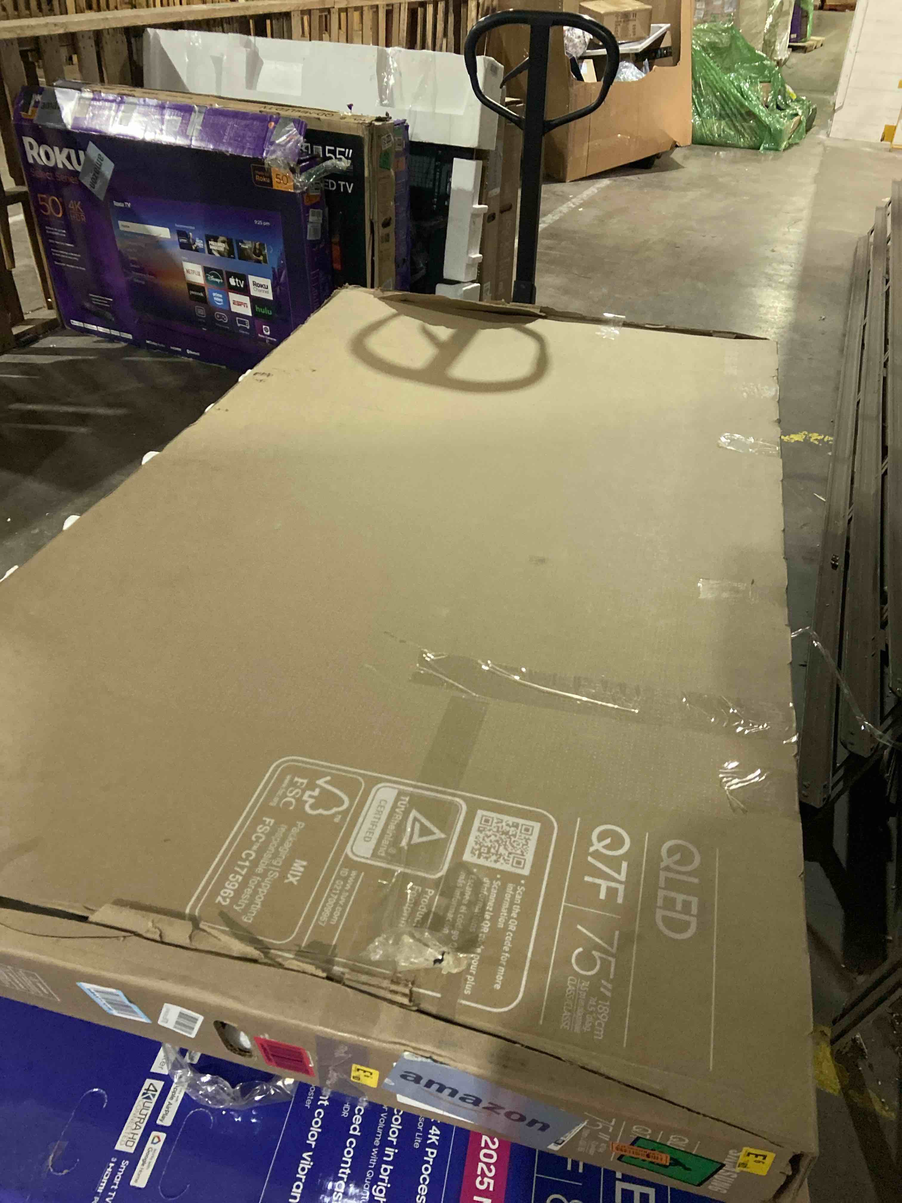 Condition photo showing As Is for Samsung 75-Inch Class QLED Q7F Series Samsung Vision AI Smart TV (2025 Model, 75Q7F) Quantum HDR, Object Tracking Sound Lite, Q4 AI Gen1 Processor, 4K upscaling, Gaming Hub, Alexa Built-in. screen broken