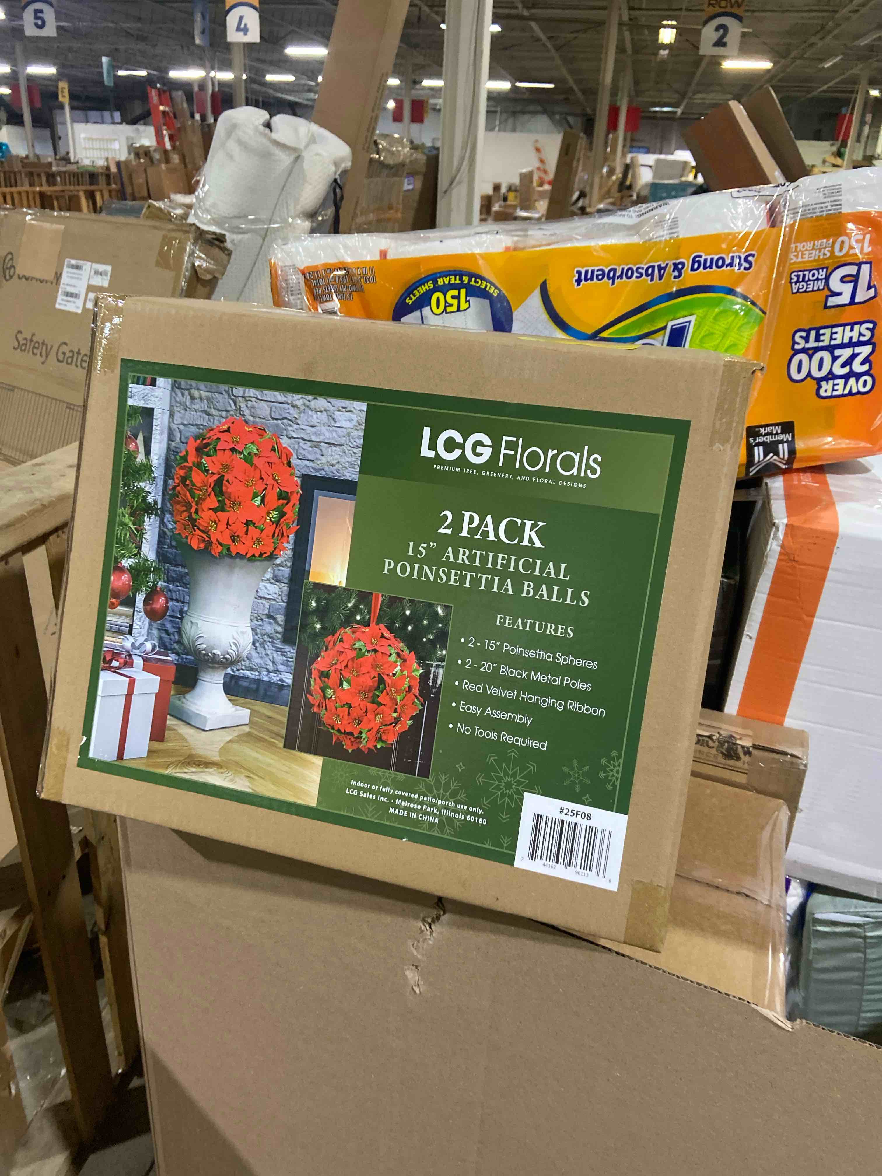 Condition photo showing New/Like New for Artificial 15" Round Poinsettia Balls, 2 Pack