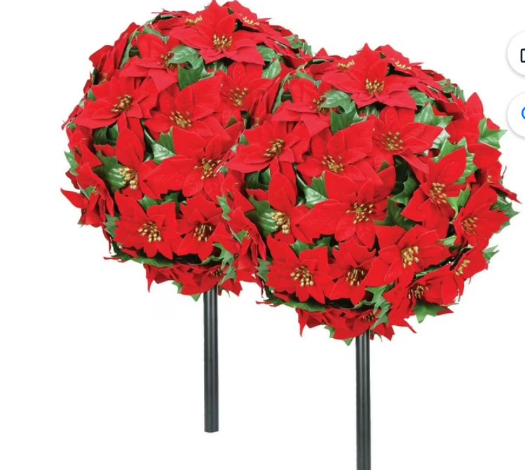 Artificial 15" Round Poinsettia Balls, 2 Pack