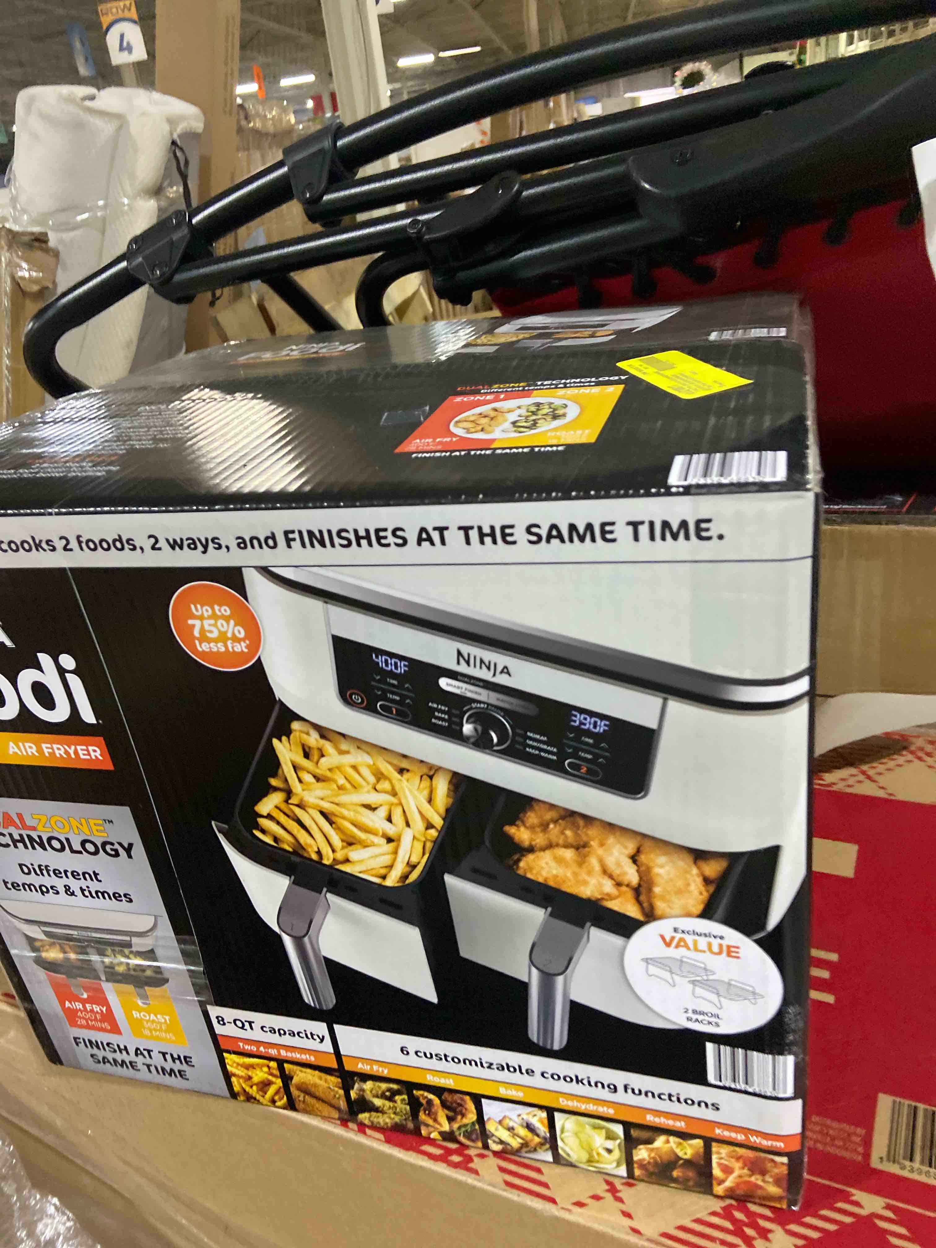 Condition photo showing New/Like New for Niin-ja Foodi 8 Quart 6-in-1 DualZone 2-Basket Air Fryer with Smart Finish, Match Cook, Bonus Broil Racks, Air Fry, Roast, Bake, Reheat, Dehydrate