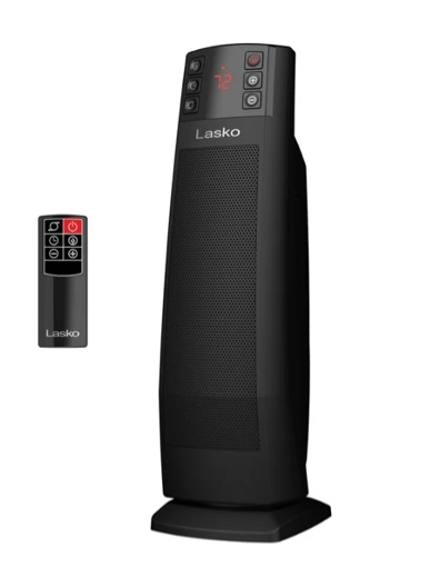 Lasko 22” Oscillating Ceramic Tower Space Heater, Auto Dimming Display, Tip-Switch, Remote, CT22850