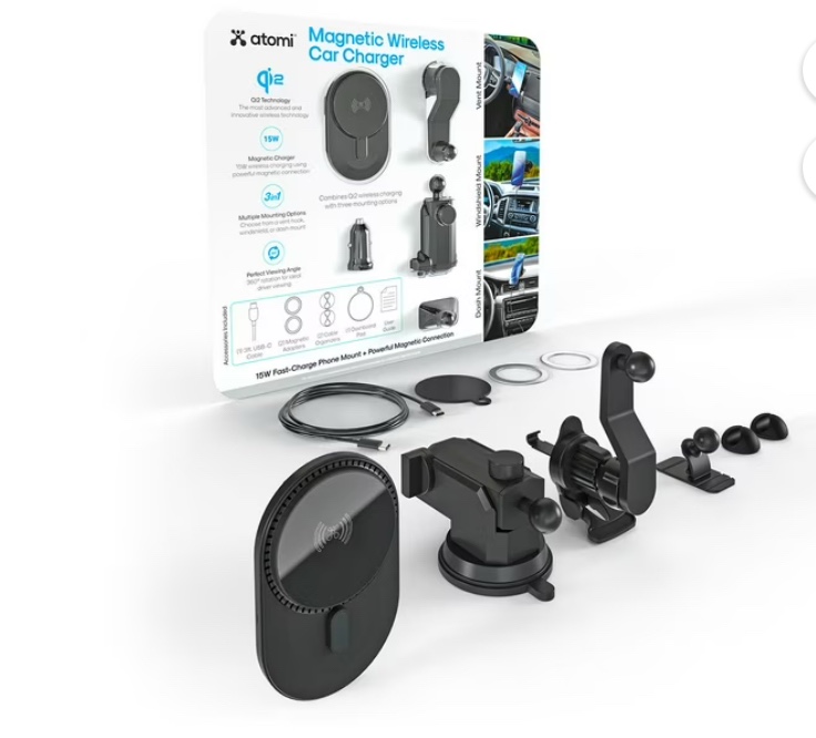 Atomi Qi2 Wireless Car Charging Kit, Three Mounting Options