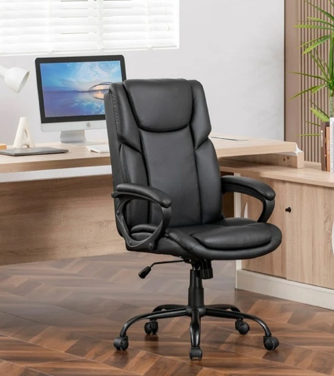 mainstays executive ergonomic high back leather home office desk chair, black