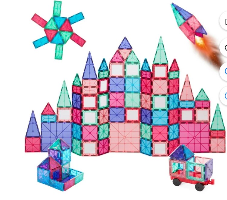 best choice products 110-piece kids magnetic tiles set, educational building stem toy w/ case - pink