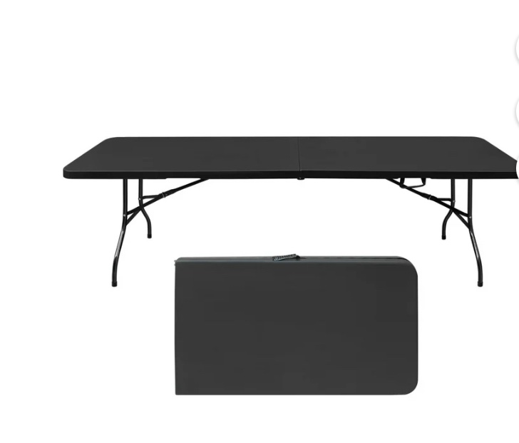 Folding Table, 8ft Indoor Outdoor Foldable Table, Heavy Duty Portable Folding Tables Plastic Dining Table for Picnic, Party, Camping, Black