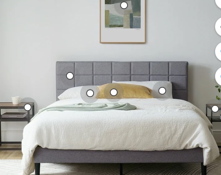 Mainstays Gray Upholstered Square Tufted Platform Bed, No Box Spring Needed, Queen