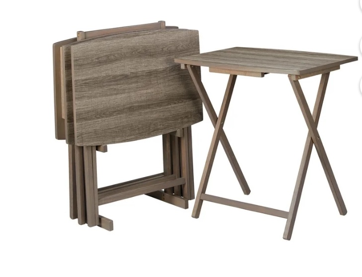 mainstays xl oversized folding tray table set of 4 with rack, rustic gray