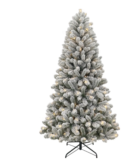 6.5' Pre-Lit Green Flocked Frisco Pine Artificial Christmas Tree with 250 Color-changing LED Lights, by Holiday Time