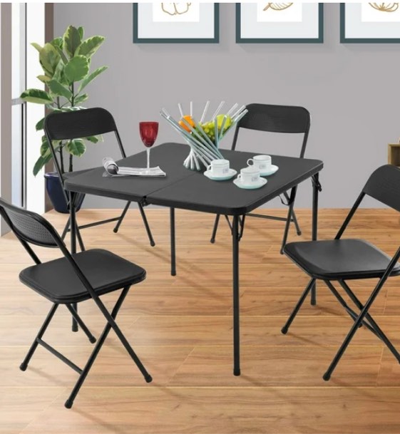 Mainstays 5 Piece Resin Plastic Card Table and Four Chairs Set, Black