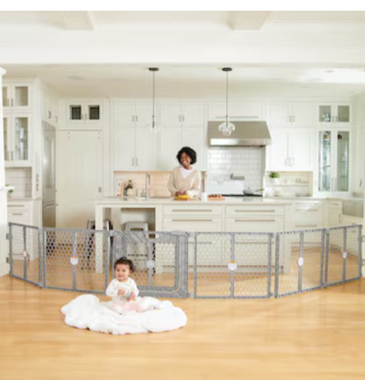 Regalo 2-in-1 Play Yard and Safety Gate with Door 192-in x 26-in Hardware Mounted Gray Plastic Safety