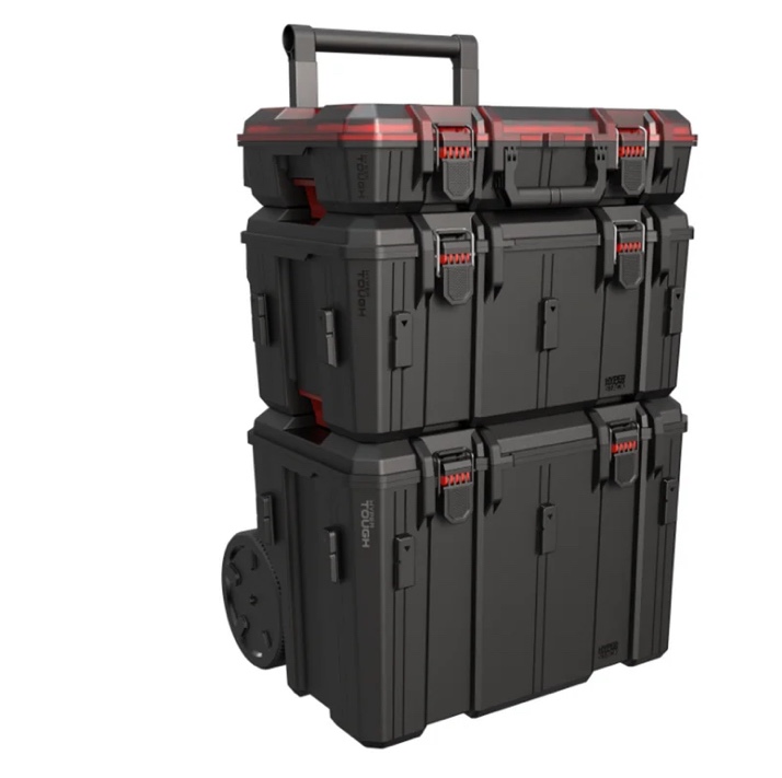hyper tough hyper stack heavy duty 3 piece modular rolling toolbox system, black