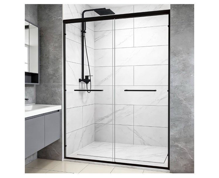 shower door double sliding glass shower door 56-60 in w. x 72 in. h, 1/4 inch clear sgcc tempered glass sliding doors, bathroom shower glass doors with explosion-proof film, matte black