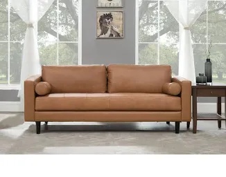 Garren 75.6'' Square Arm Tufted Faux Leather Sofa