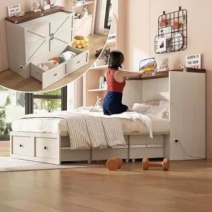 Amerlife Queen Size Murphy Bed-box2-white+ Barnwood
