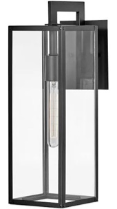 Hinkley Max 2594BK Medium Outdoor Wall Mount Lantern - Hand-Welded Aluminum Frame, Clear Glass Panels, Contemporary, Industrial Style - Black